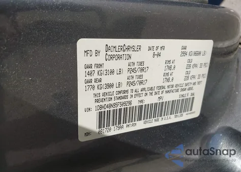 2005 Dodge Durango Slt from USA, damaged, VIN 1D8HD48N95F509296